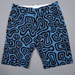 Hreski Blue With Black Lines Golf Shorts Chino Stretch Lightweight Preppy 34